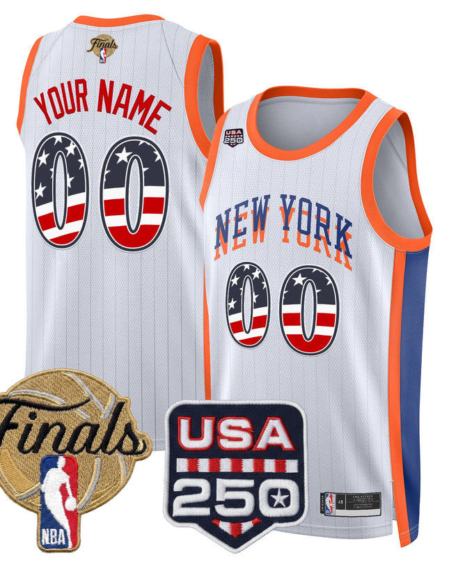 New York Knicks USA 250 Fourth of July Custom Swingman Jersey - 2026 Finals patch- All Stitched