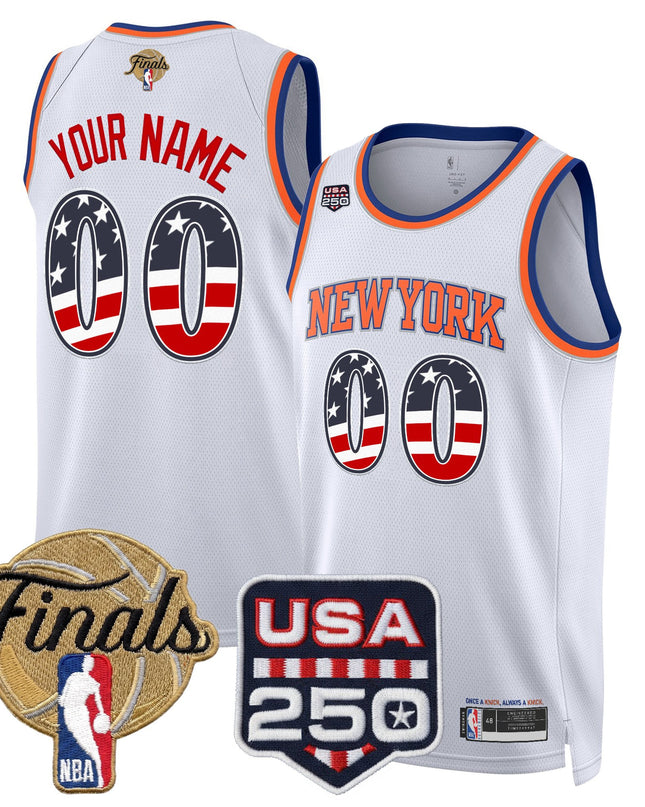 New York Knicks USA 250 Fourth of July Custom Swingman Jersey - 2026 Finals patch- All Stitched