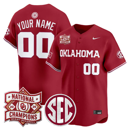 Oklahoma Sooners 2026 National Champions Patch Vapor Premier Limited Custom Jersey - All Stitched