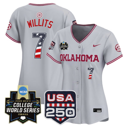 Women's Oklahoma Sooners USA 250 Fourth of July Vapor Premier Limited Jersey - 2026 World Series patch - All Stitched