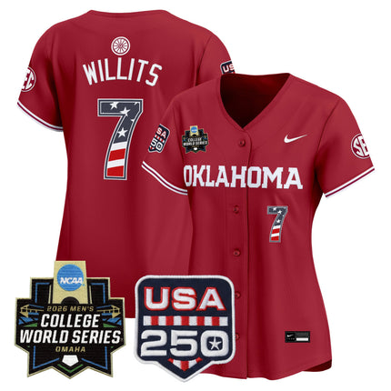 Women's Oklahoma Sooners USA 250 Fourth of July Vapor Premier Limited Jersey - 2026 World Series patch - All Stitched