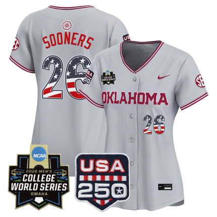 Women's Oklahoma Sooners USA 250 Fourth of July Vapor Premier Limited Jersey - 2026 World Series patch - All Stitched