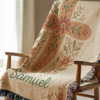 Floral Cross Personalized Woven Blanket
