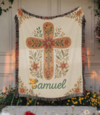 Floral Cross Personalized Woven Blanket