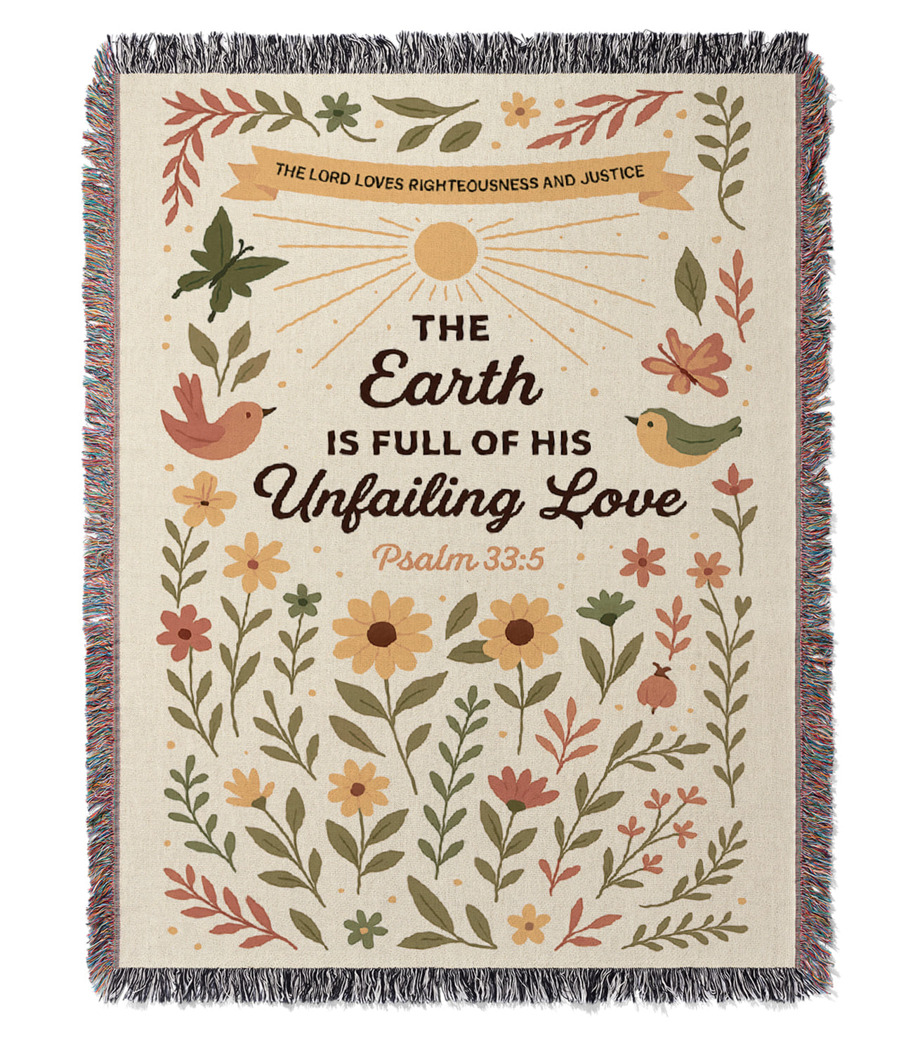 “The Earth is full of His unfailing love” Woven Blanket