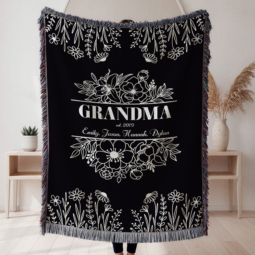 Grandma Floral Woven Blanket – Personalized Gift for Grandma