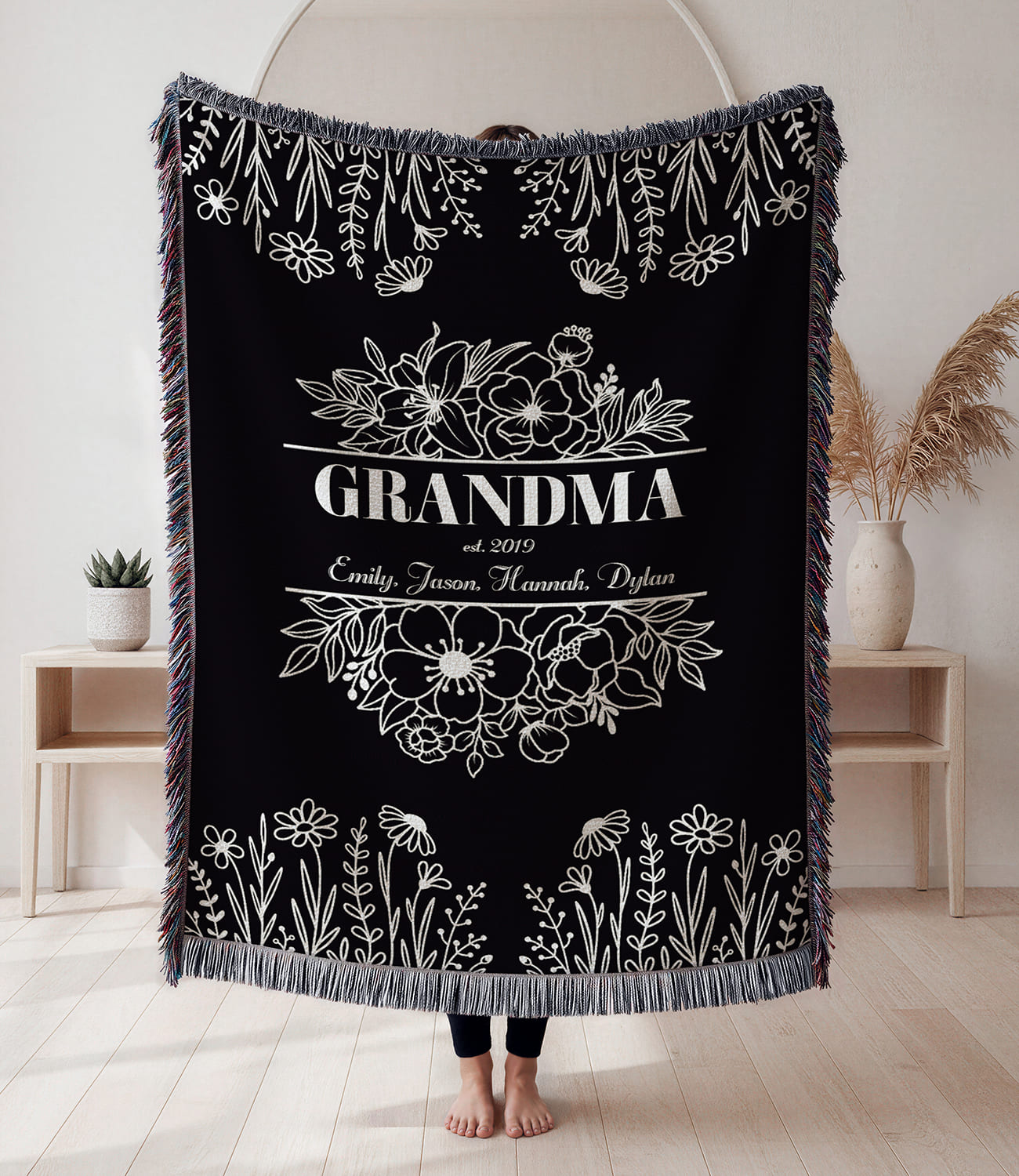 Grandma Floral Woven Blanket – Personalized Gift for Grandma