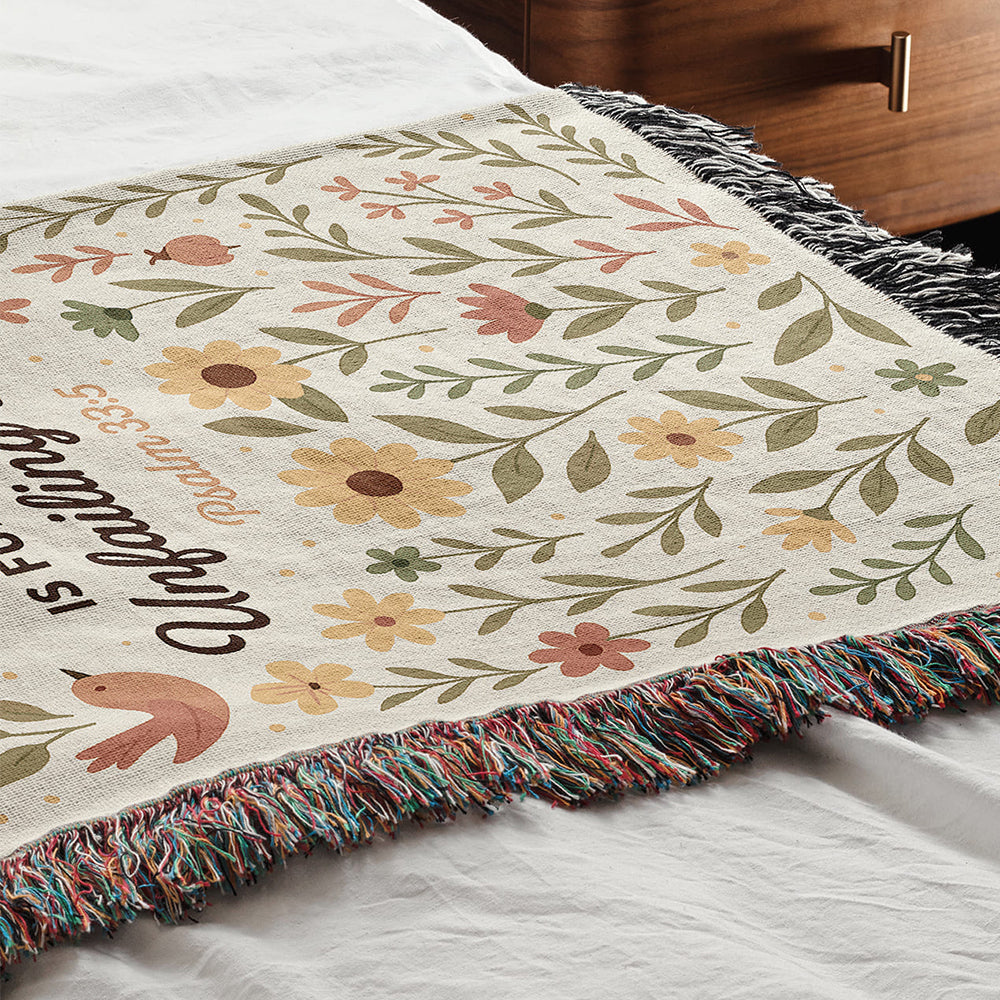 “The Earth is full of His unfailing love” Woven Blanket