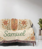 Floral Cross Personalized Woven Blanket