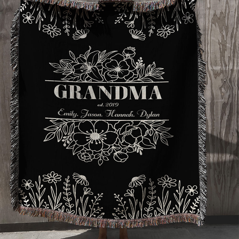 Grandma Floral Woven Blanket – Personalized Gift for Grandma