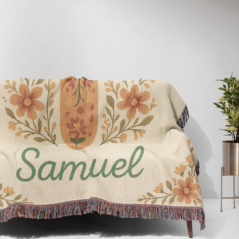 Floral Cross Personalized Woven Blanket