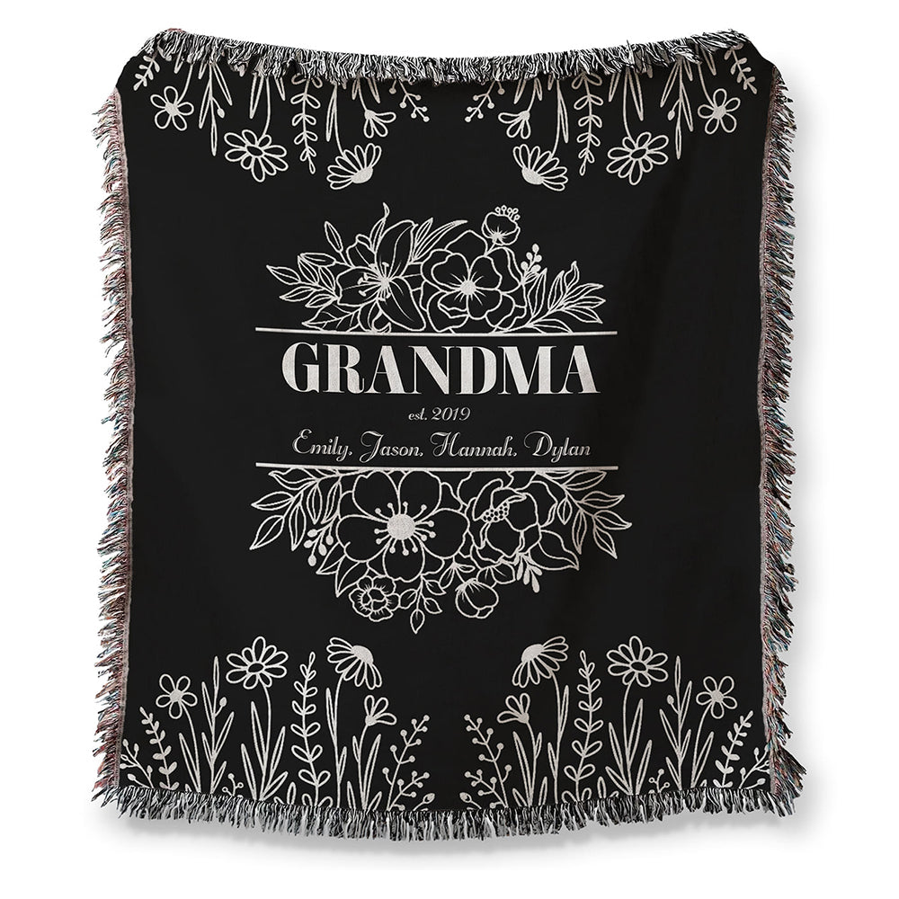 Grandma Floral Woven Blanket – Personalized Gift for Grandma