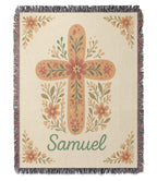 Floral Cross Personalized Woven Blanket