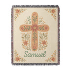 Floral Cross Personalized Woven Blanket