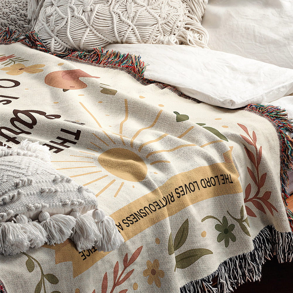“The Earth is full of His unfailing love” Woven Blanket