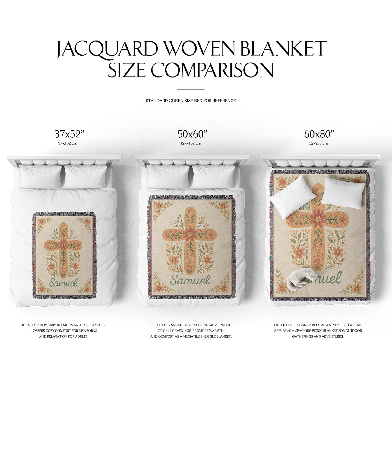 Floral Cross Personalized Woven Blanket