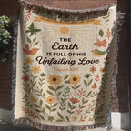 “The Earth is full of His unfailing love” Woven Blanket
