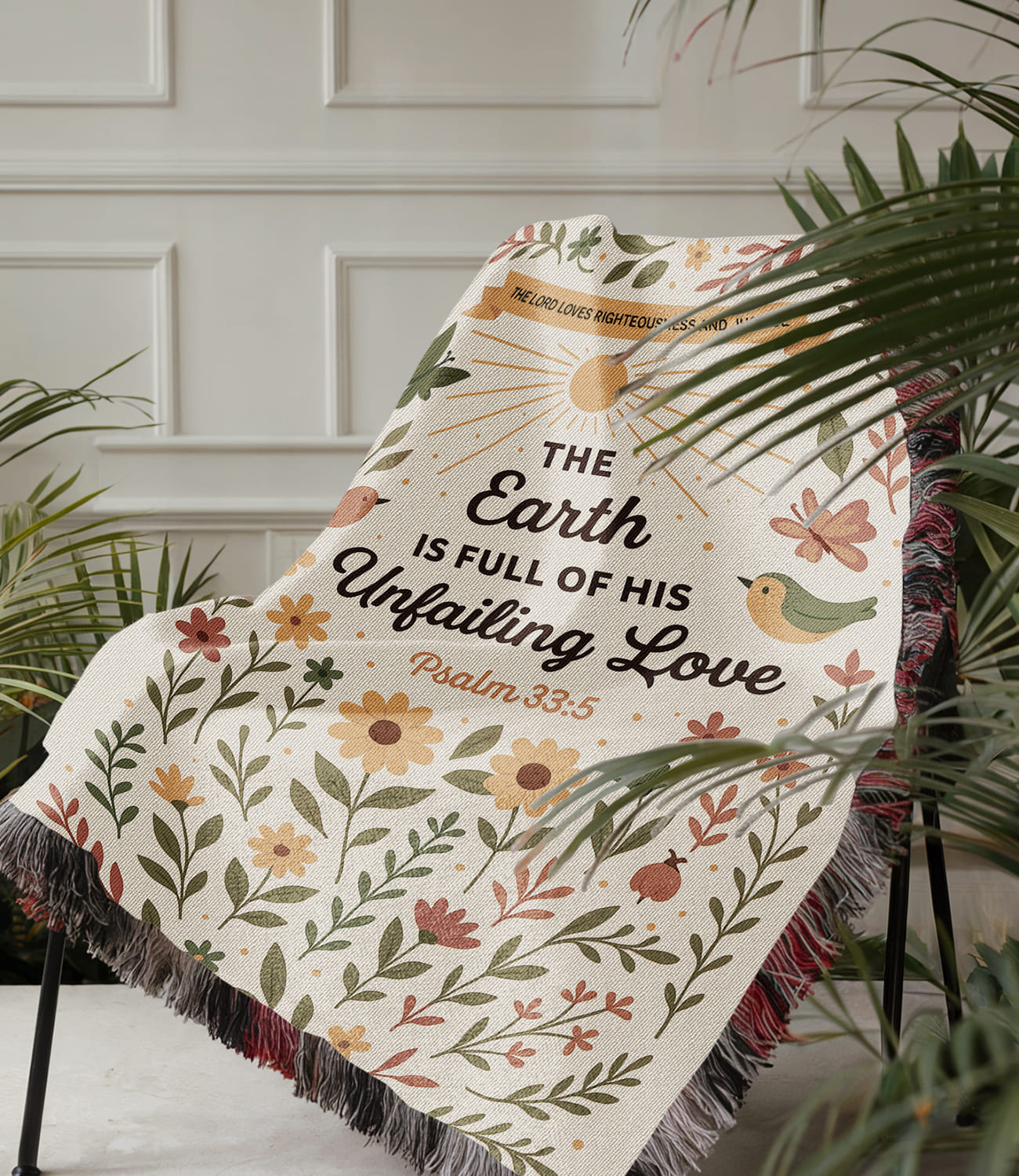 “The Earth is full of His unfailing love” Woven Blanket