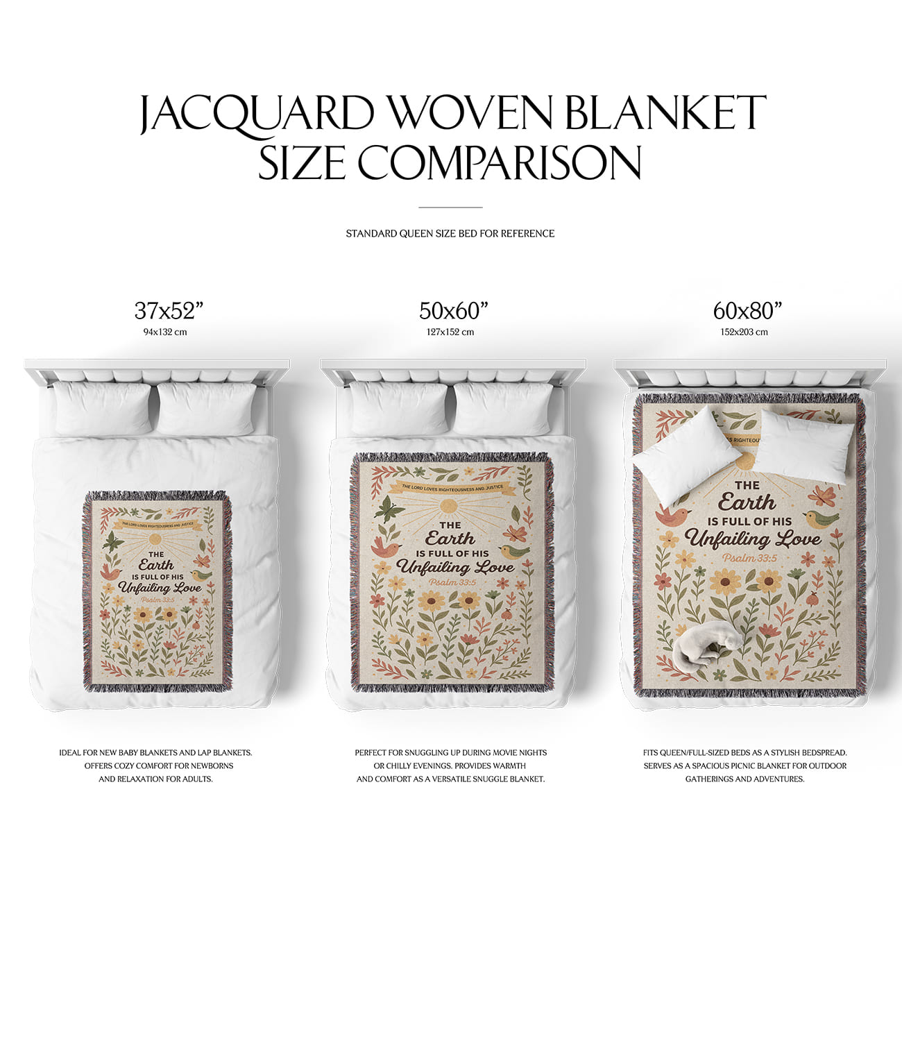 “The Earth is full of His unfailing love” Woven Blanket