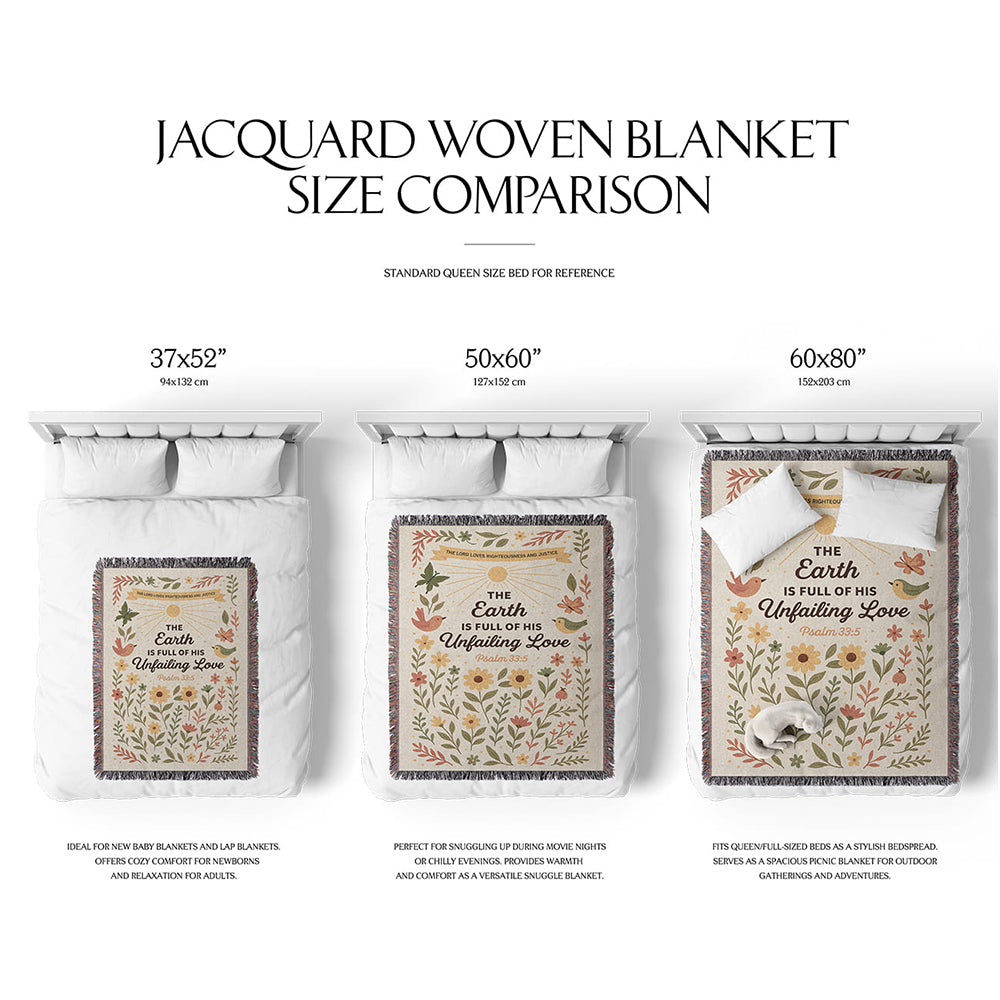 “The Earth is full of His unfailing love” Woven Blanket