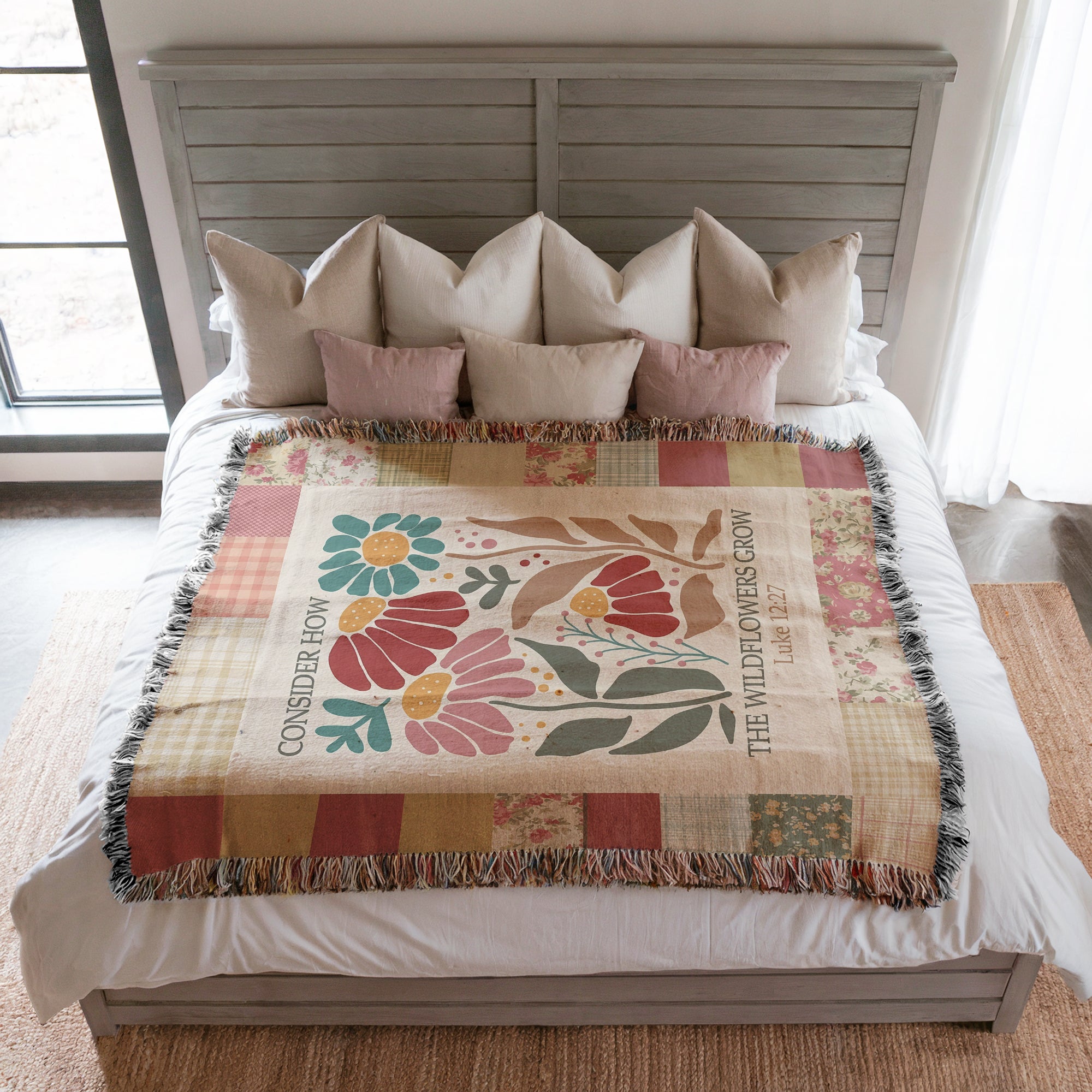 Christian Wildflower Luke 12:27 Scripture Throw Woven Blanket