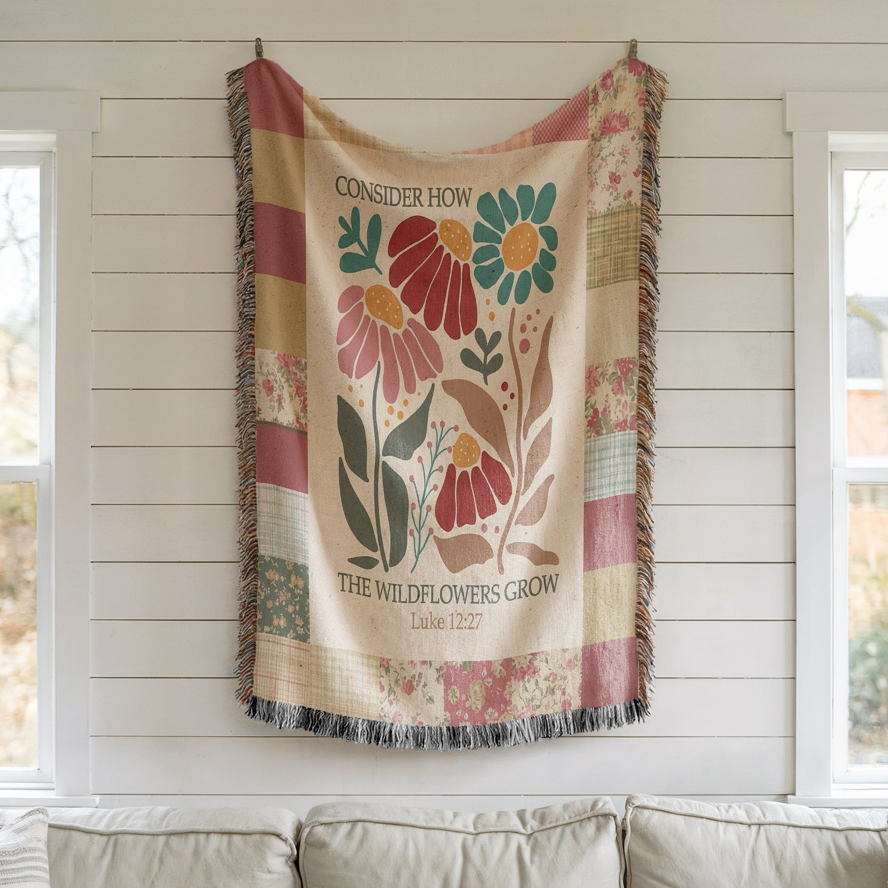 Christian Wildflower Luke 12:27 Scripture Throw Woven Blanket