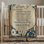 Personalized “Love Is” 1 Corinthians 13:4–7 Scripture Gift Woven Blanket