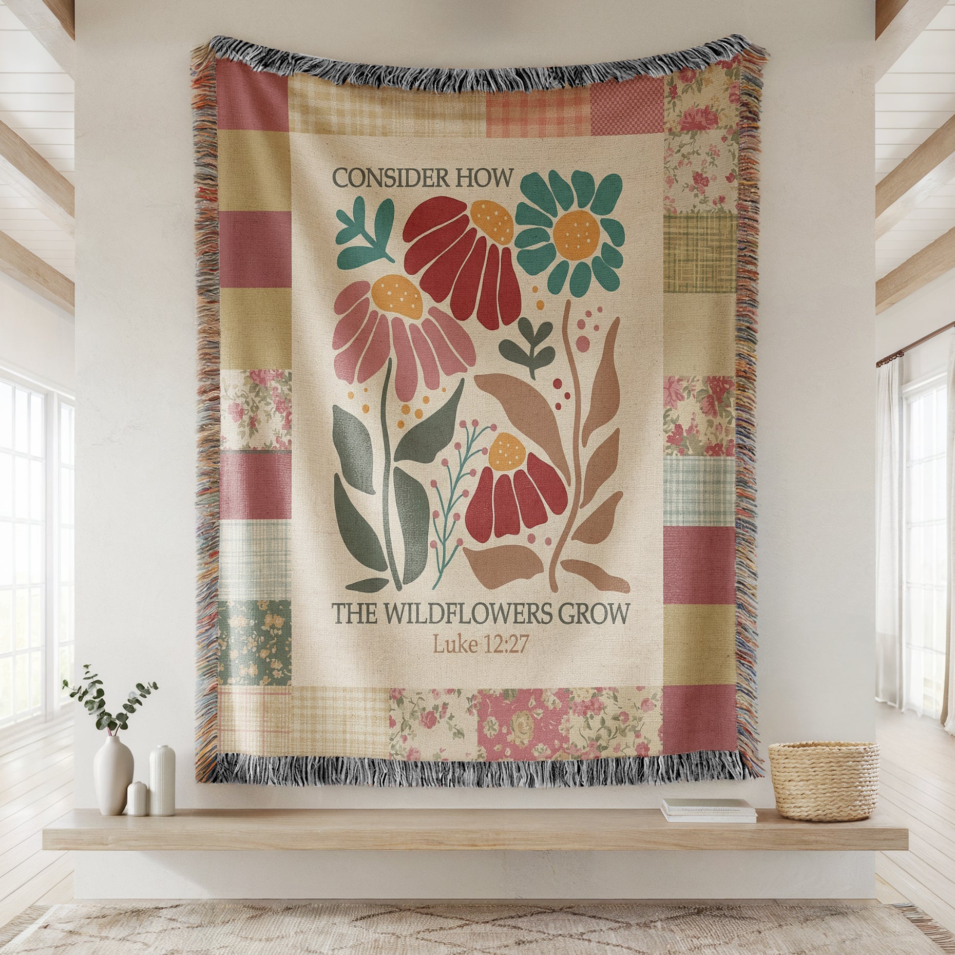 Christian Wildflower Luke 12:27 Scripture Throw Woven Blanket