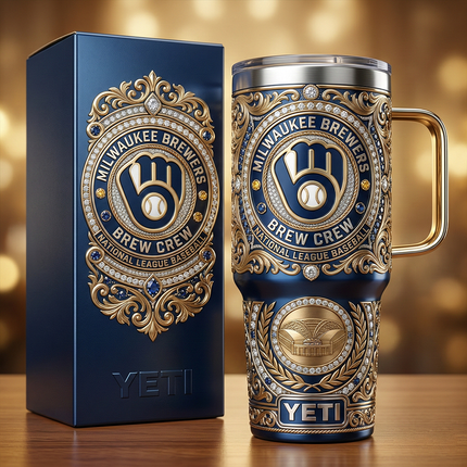 Milwaukee Brewers 40 oz Tumbler with Handle Lid and Straw