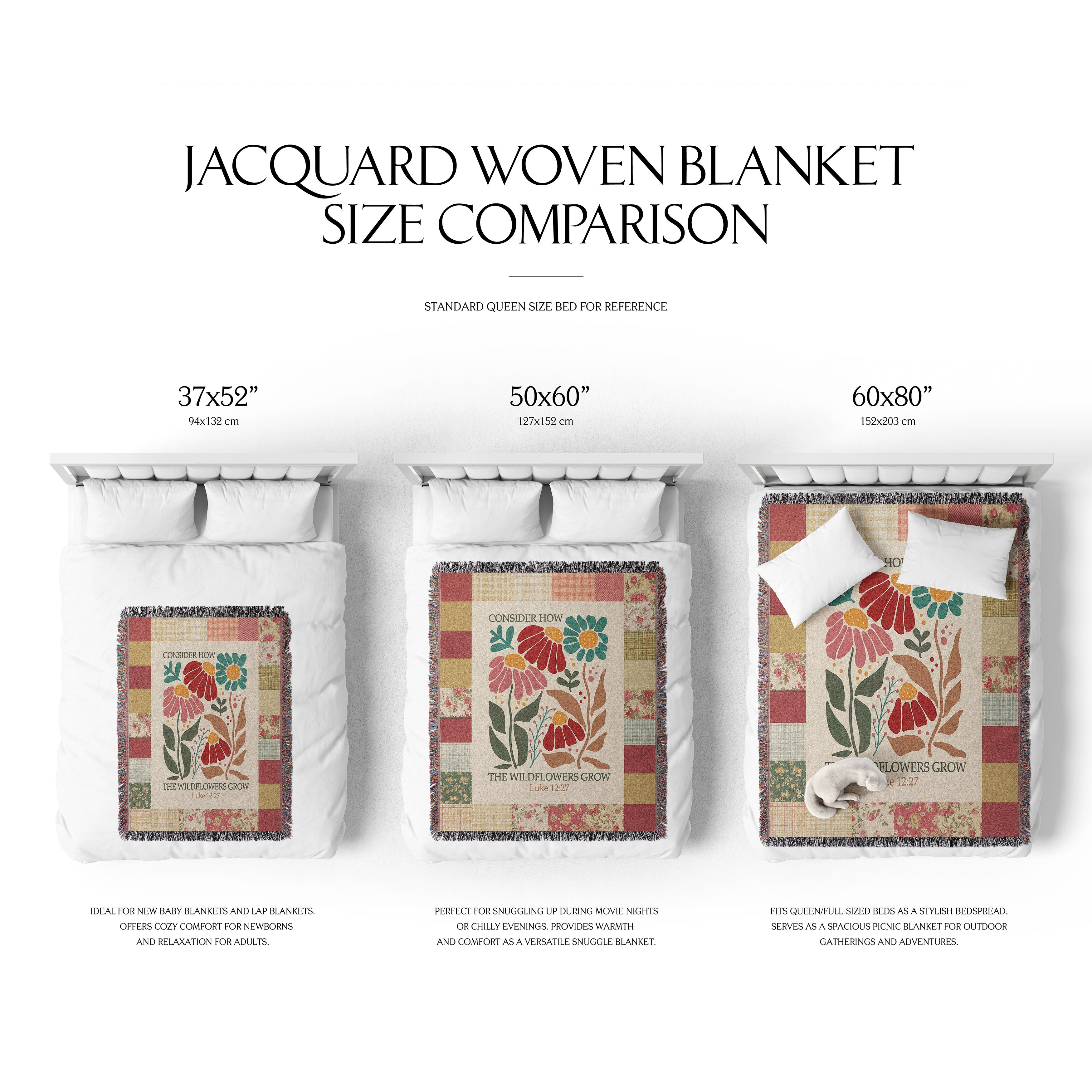 Christian Wildflower Luke 12:27 Scripture Throw Woven Blanket