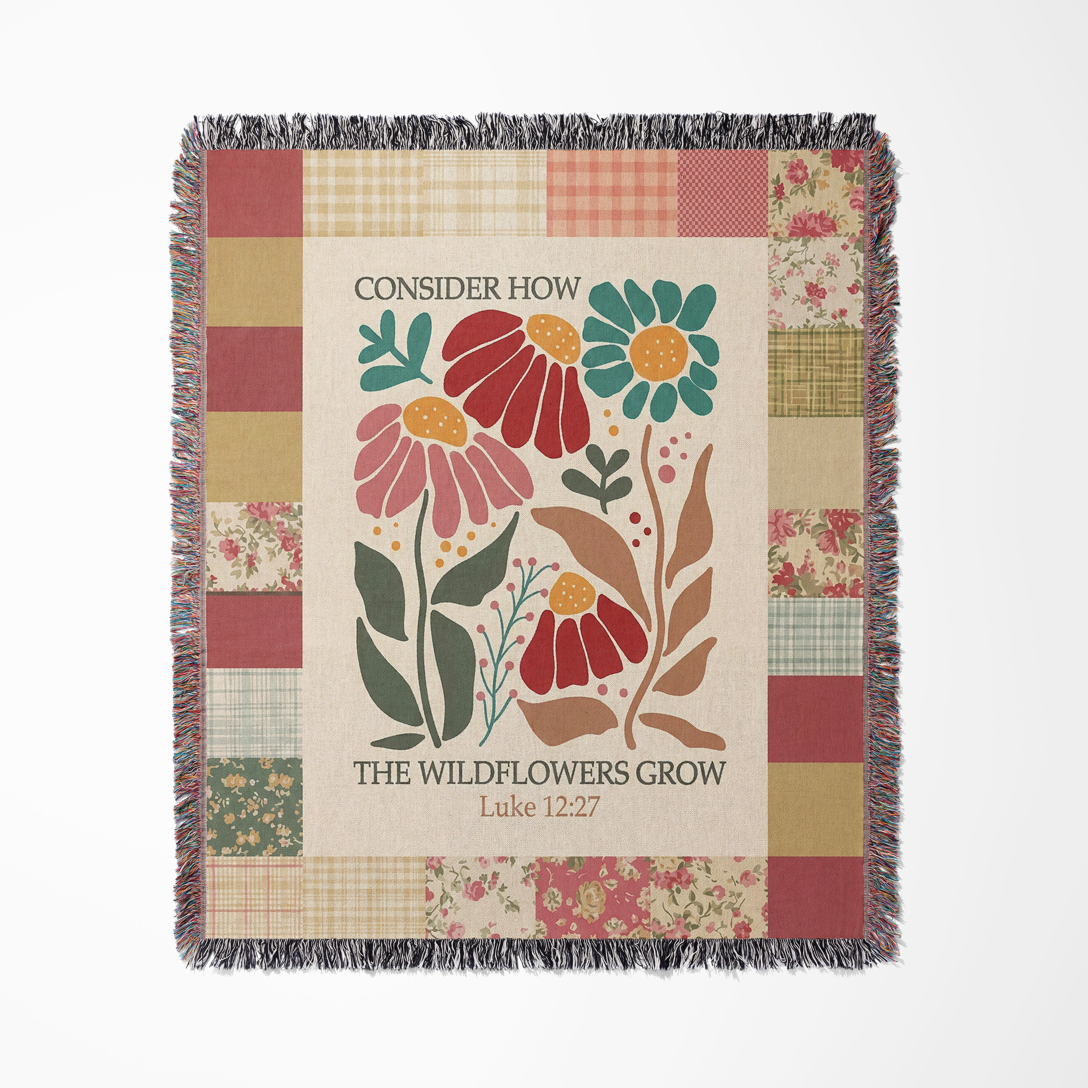 Christian Wildflower Luke 12:27 Scripture Throw Woven Blanket