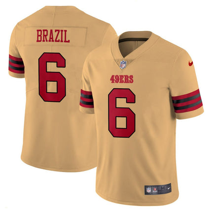 Brazil 6 San Francisco 49ers Gold Jersey - All Stitched SF49_KDZ - KINDOZY