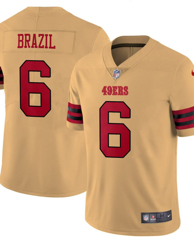 Brazil 6 San Francisco 49ers Gold Jersey - All Stitched SF49_KDZ - KINDOZY