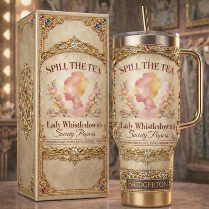 Bridgerton “Spill The Tea” 40oz Tumbler with Lid and Handle - KINDOZY