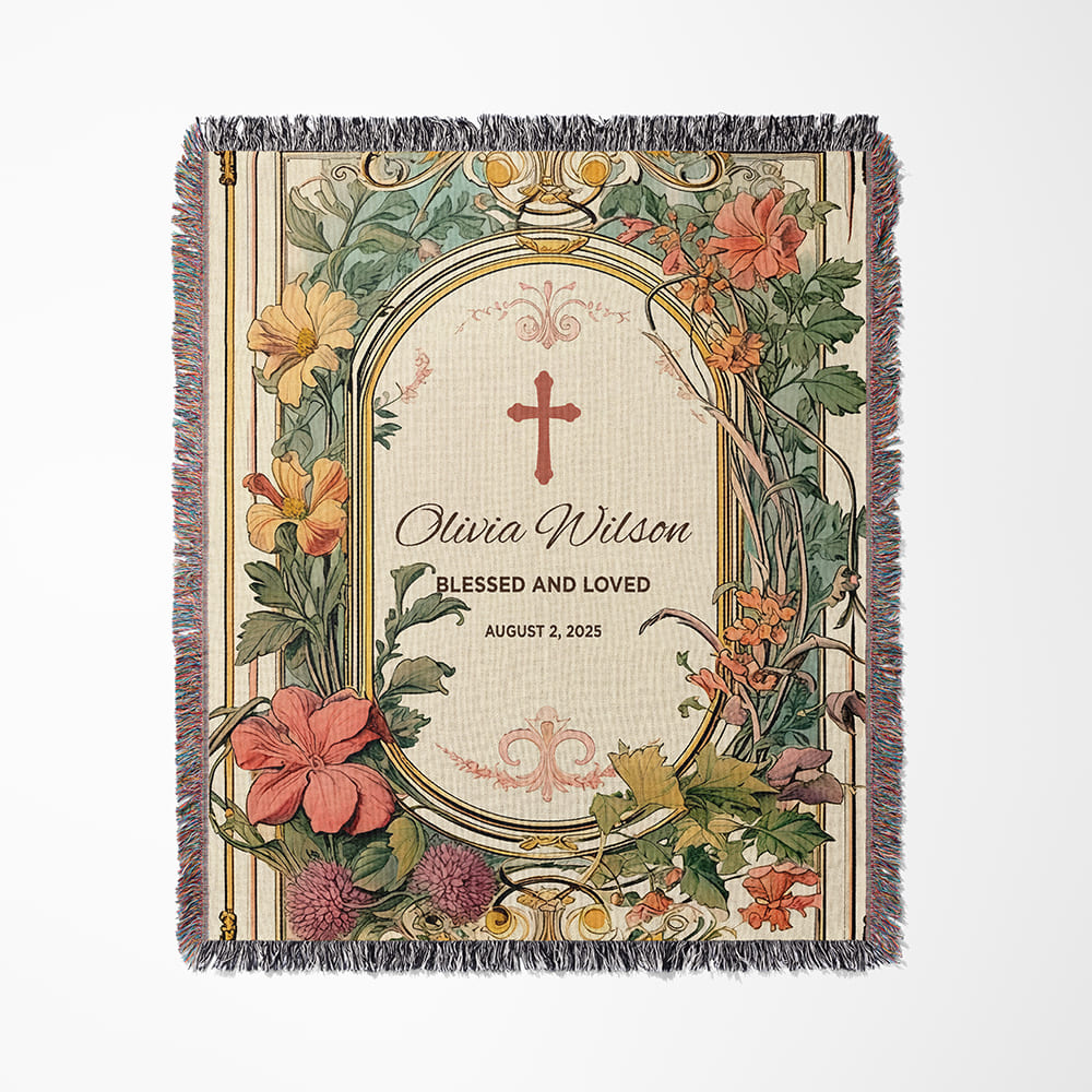 Blessed & Loved - Personalized Christian Baby Woven Blanket