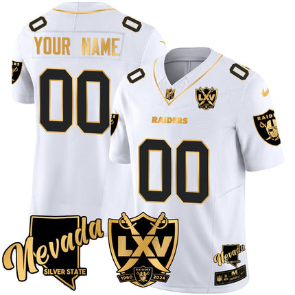 Custom Name/Gender Raiders 2024 Vapor Limited Gold Jersey - 65th Anniversary - All Stitched LVRAI_KDZ - KINDOZY