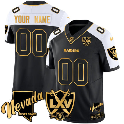 Custom Name/Gender Raiders 2024 Vapor Limited Gold Jersey - 65th Anniversary - All Stitched LVRAI_KDZ - KINDOZY