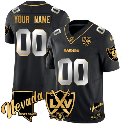 Custom Name/Gender Raiders 2024 Vapor Limited Gold Jersey - 65th Anniversary - All Stitched LVRAI_KDZ - KINDOZY