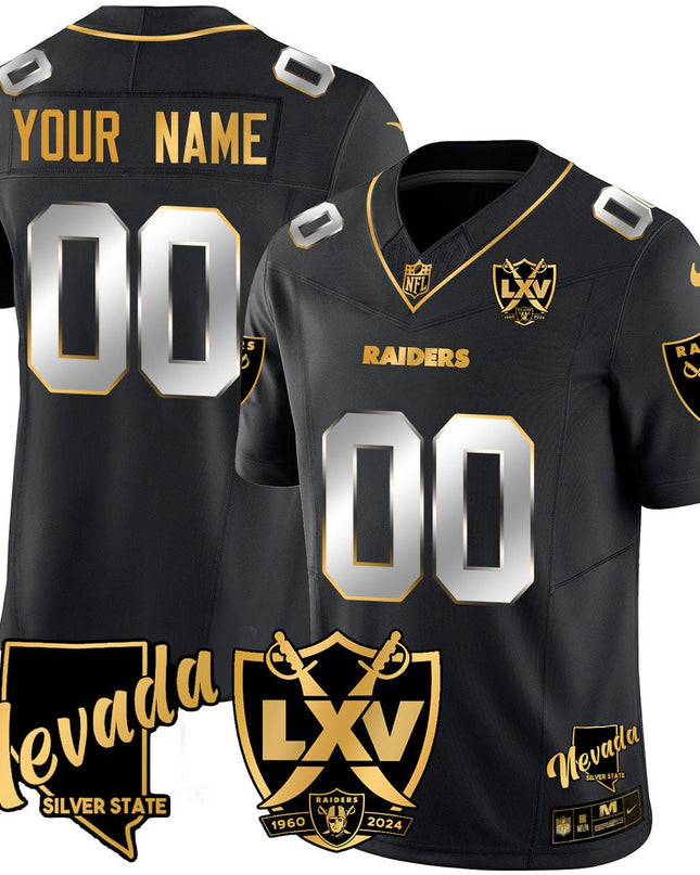 Custom Name/Gender Raiders 2024 Vapor Limited Gold Jersey - 65th Anniversary - All Stitched LVRAI_KDZ - KINDOZY