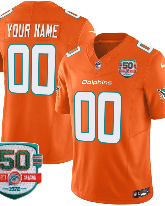 Dolphins 50th 1972 Perfect Season Patch Vapor Custom Jersey - All Stitched MIA_KDZ - KINDOZY