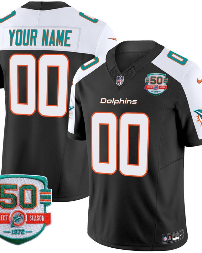 Dolphins 50th 1972 Perfect Season Patch Vapor Custom Jersey - All Stitched MIA_KDZ - KINDOZY