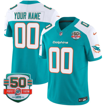 Dolphins 50th 1972 Perfect Season Patch Vapor Custom Jersey - All Stitched MIA_KDZ - KINDOZY