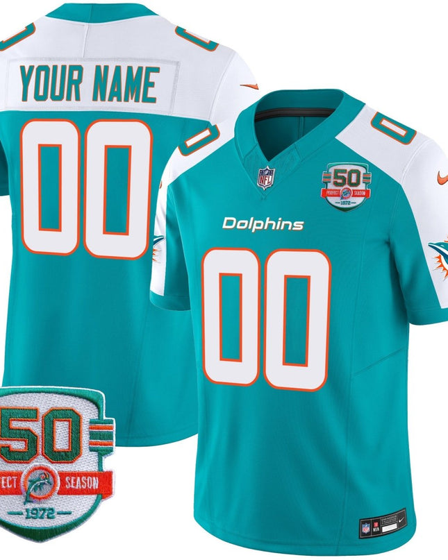 Dolphins 50th 1972 Perfect Season Patch Vapor Custom Jersey - All Stitched MIA_KDZ - KINDOZY