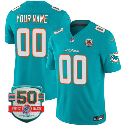 Dolphins 50th 1972 Perfect Season Patch Vapor Custom Jersey - All Stitched MIA_KDZ - KINDOZY