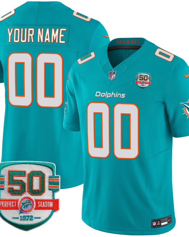 Dolphins 50th 1972 Perfect Season Patch Vapor Custom Jersey - All Stitched MIA_KDZ - KINDOZY