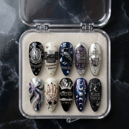 Wednesday Handmade Press On Nails | Reusable 3D Nail Set
