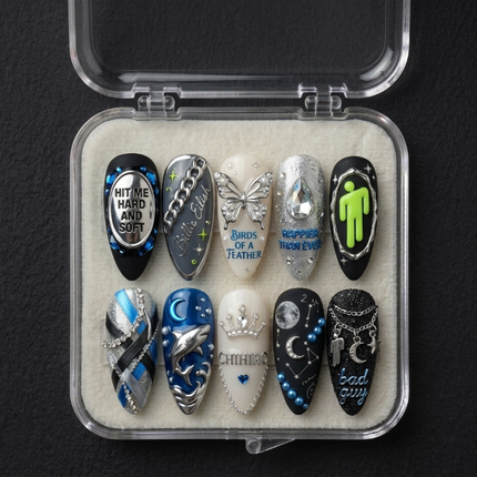 Billie Eilish Handmade Press On Nails | Reusable 3D Nail Set