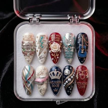 Elvis Presley Handmade Press On Nails | Reusable 3D Nail Set