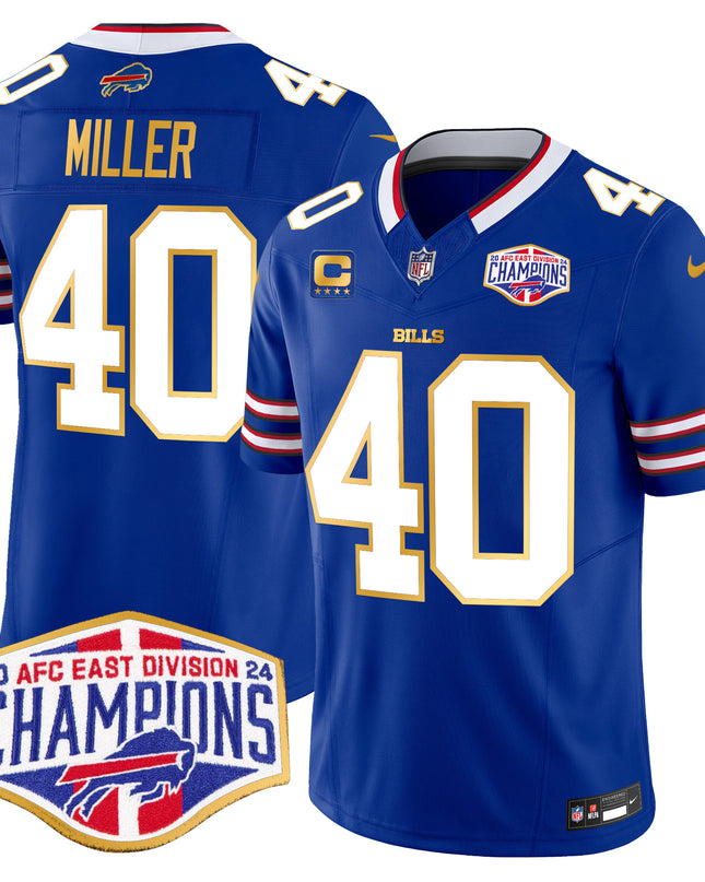 Men's Bills 2024 AFC East Division Champions Gold Trim Vapor Limited Jersey - All Stitched