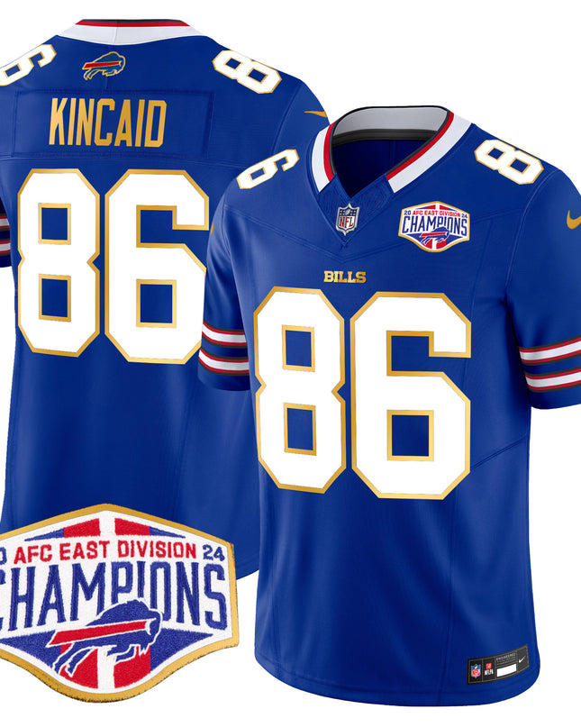 Men's Bills 2024 AFC East Division Champions Gold Trim Vapor Limited Jersey - All Stitched